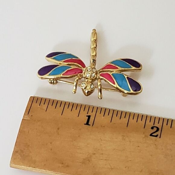 ROMAN Enameled & Crystal Accent Dragonfly Brooch Pin - Picture 3 of 6